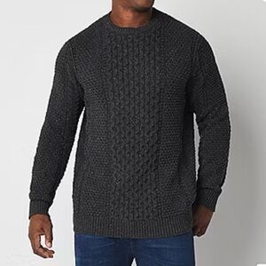 Charcoal Cable Knit Fisherman Crewneck Sweater Mens Size L